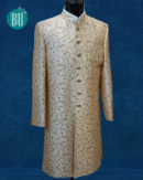 Classic Ivory Beige Textured Sherwani with Subtle Thread Embroidery