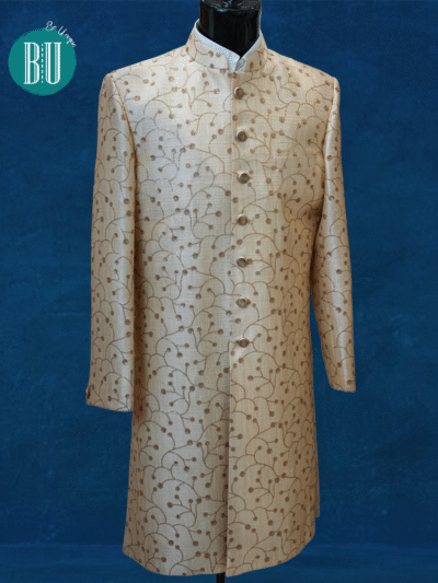 Classic Ivory Beige Textured Sherwani with Subtle Thread Embroidery