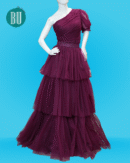 Elegant Plum One-Shoulder Layered Net Gown