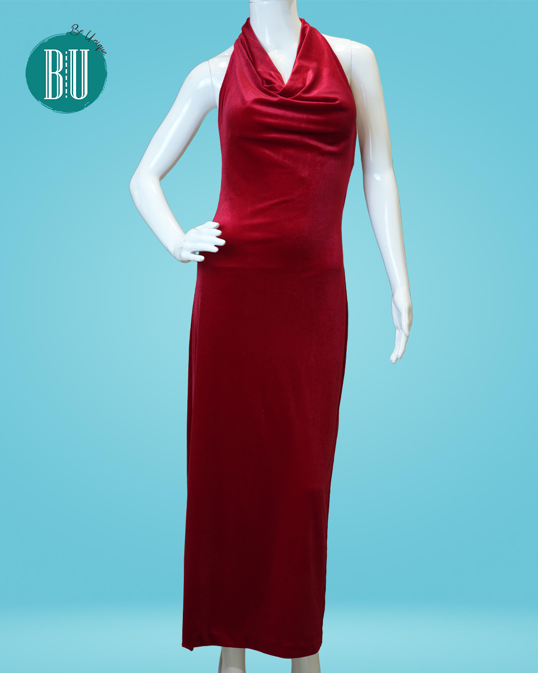 Classic Red Velvet Halter Neck Gown