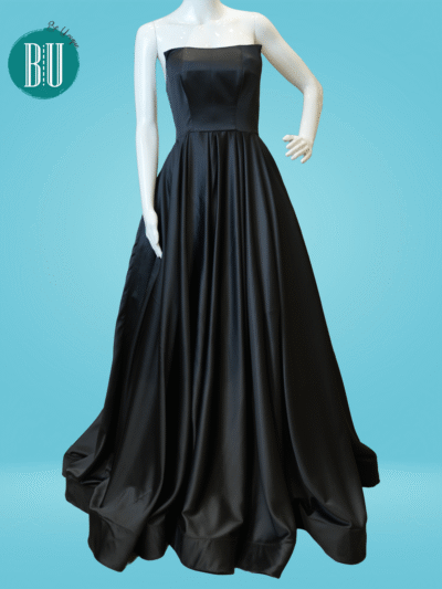 Elegant Black Satin Strapless Ball Gown
