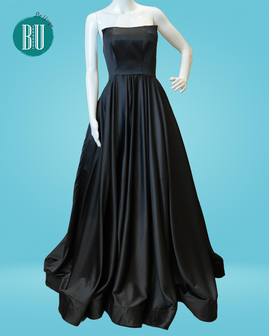 Elegant Black Satin Strapless Ball Gown