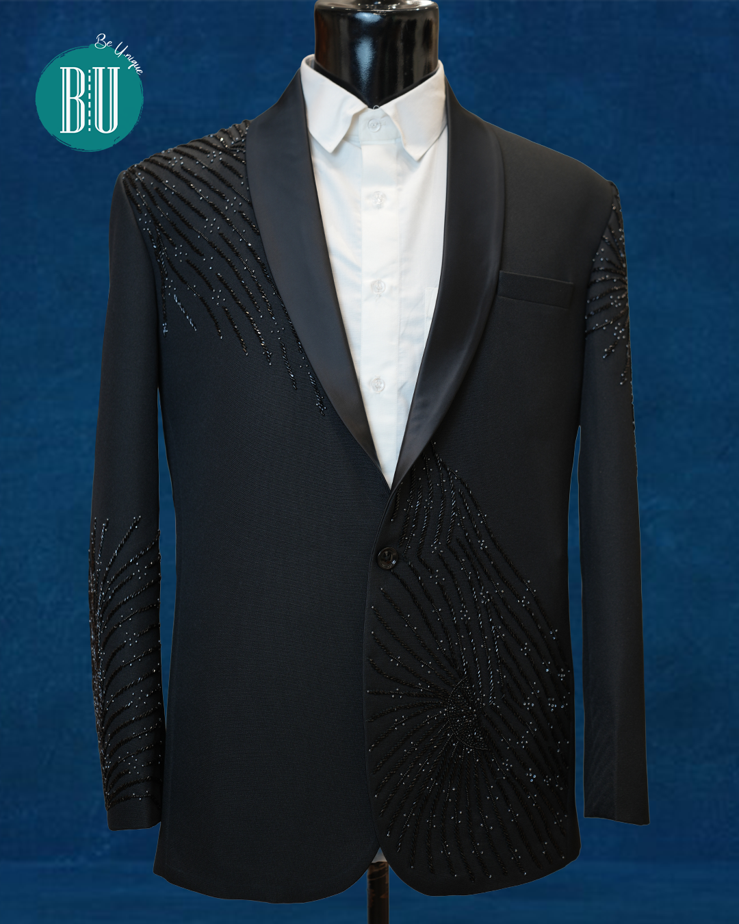 Elegant Black Sequin Embellished Blazer with Satin Lapel 1 Elegant Black Sequin Embellished Blazer with Satin Lapel