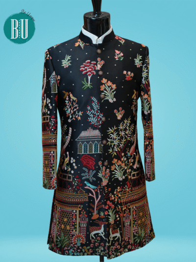 Royal Black Multicolor Embroidered Sherwani