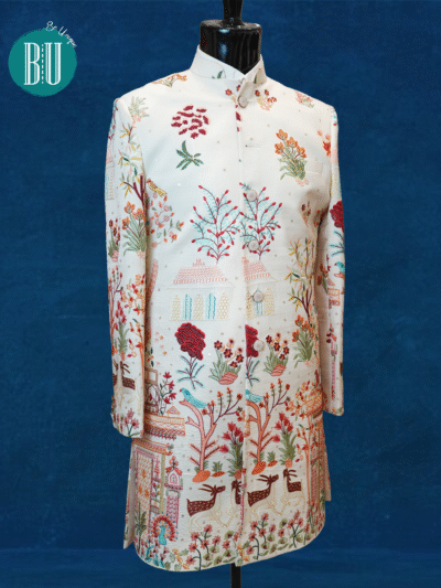 Ivory Multicolor Thread-Embroidered Sherwani