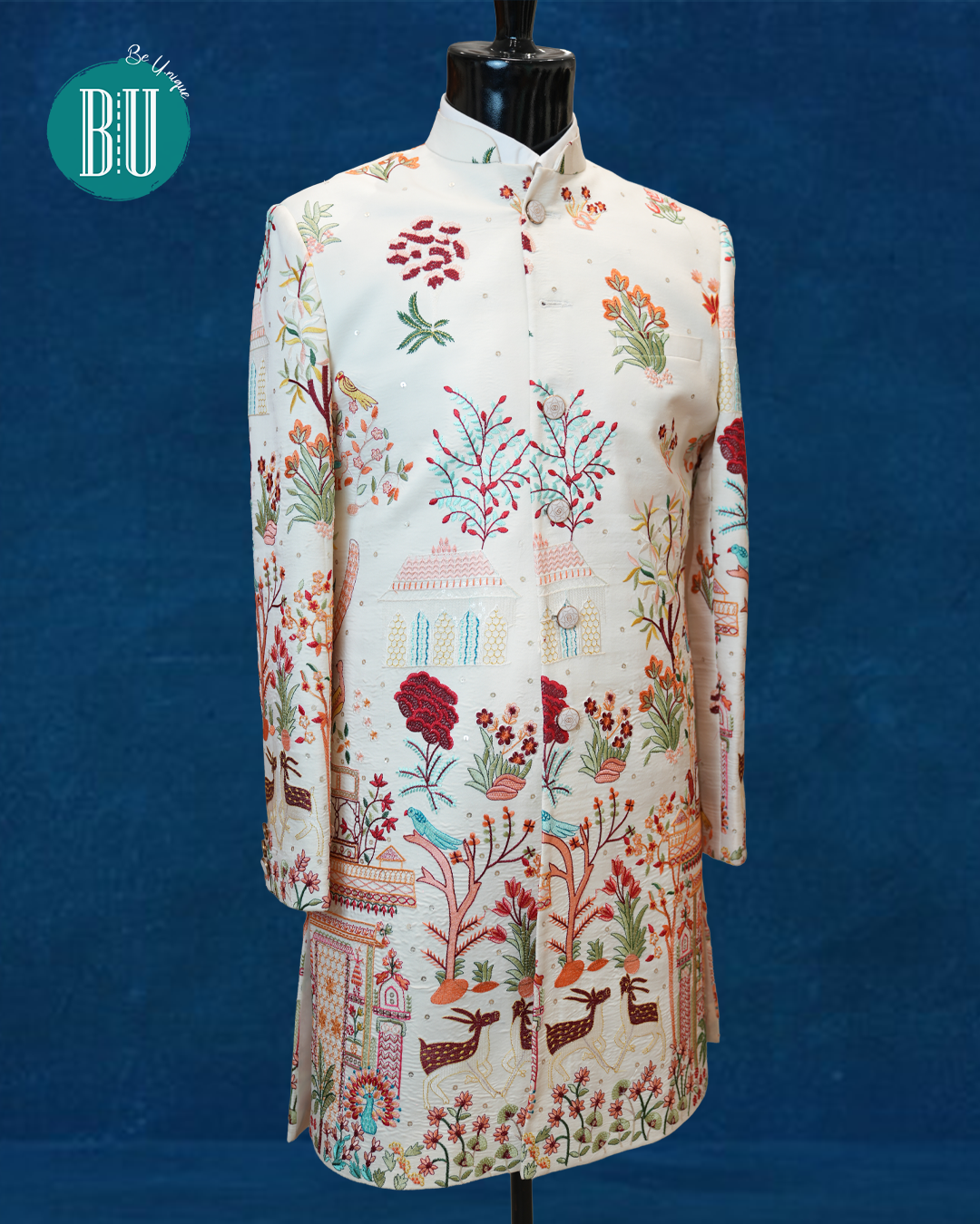 Ivory Multicolor Thread-Embroidered Sherwani