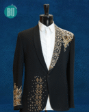 Luxury Black Embroidered Blazer with Gold and Pearl Detailing