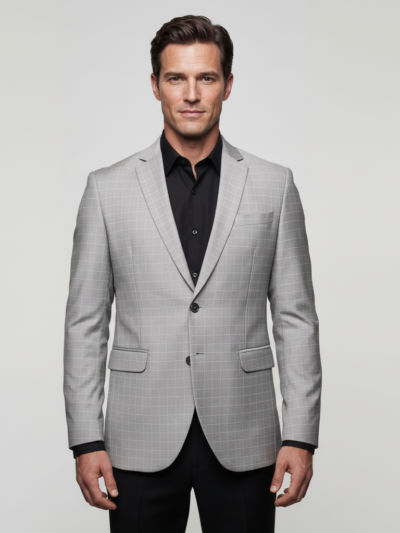 Men’s Light Grey Checked Slim Fit Blazer