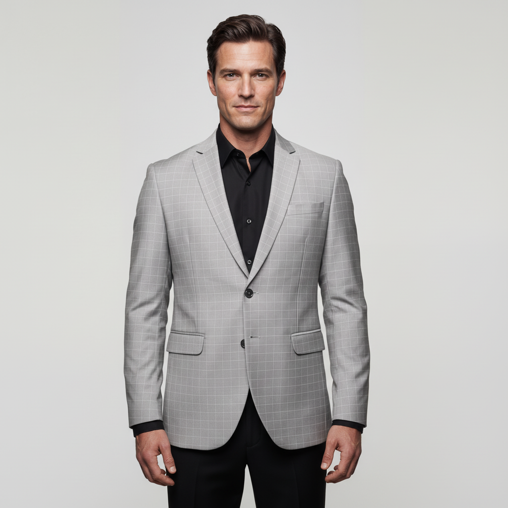 Men’s Light Grey Checked Slim Fit Blazer 1 Men’s Light Grey Checked Slim Fit Blazer