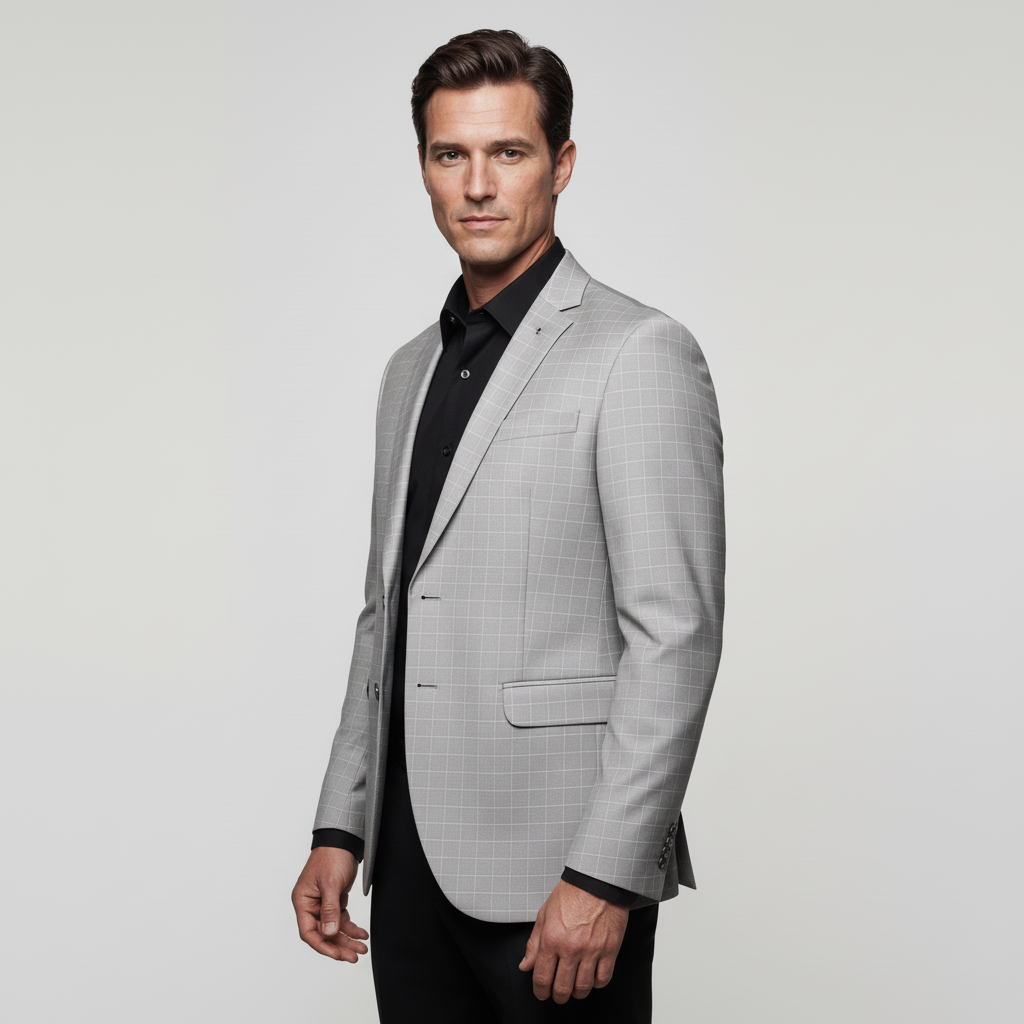 Men’s Light Grey Checked Slim Fit Blazer 3 Men’s Light Grey Checked Slim Fit Blazer - Image 3