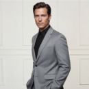 Men’s Light Grey Solid Slim Fit Formal Suit Set