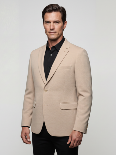 Men’s Beige Textured Slim Fit Blazer