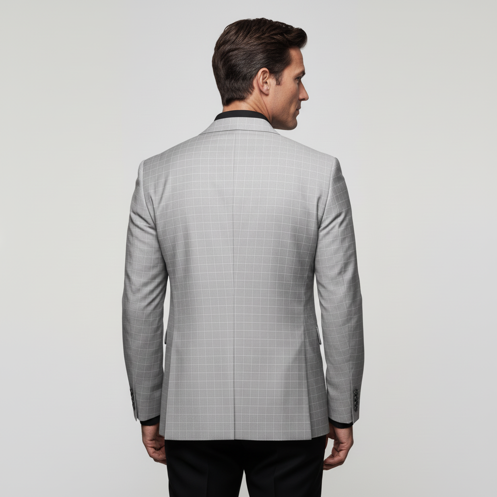 Men’s Light Grey Checked Slim Fit Blazer 4 Men’s Light Grey Checked Slim Fit Blazer - Image 4