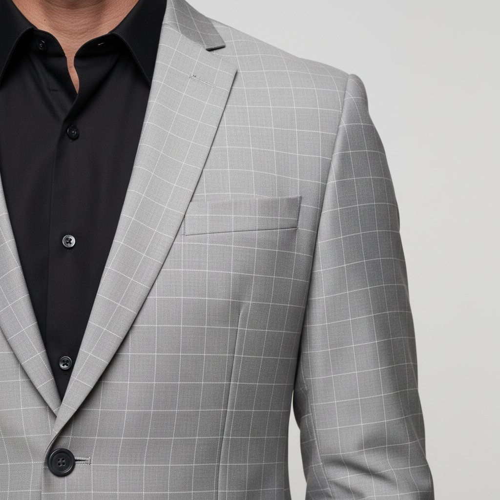 Men’s Light Grey Checked Slim Fit Blazer 2 Men’s Light Grey Checked Slim Fit Blazer - Image 2