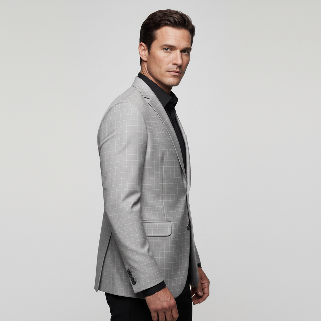 Men’s Light Grey Checked Slim Fit Blazer 5 Men’s Light Grey Checked Slim Fit Blazer - Image 5