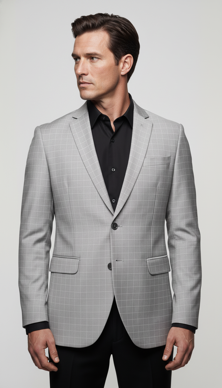 Men’s Light Grey Checked Slim Fit Blazer 6 Men’s Light Grey Checked Slim Fit Blazer - Image 6