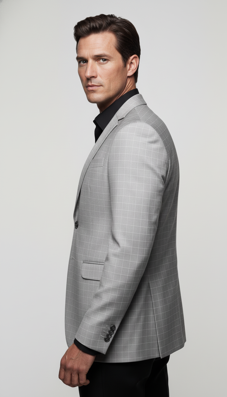 Men’s Light Grey Checked Slim Fit Blazer 7 Men’s Light Grey Checked Slim Fit Blazer - Image 7